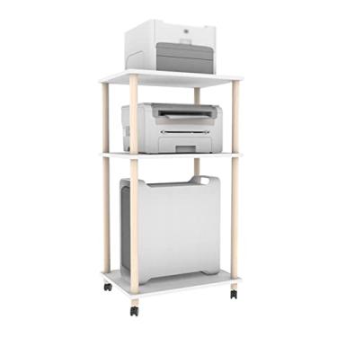 Imagem de Suporte de CPU de 3 camadas do chão ao teto, suporte de impressora resistente, removível, suporte integrado, multicamadas, suporte de armazenamento de madeira maciça com suporte para rodas