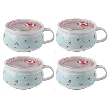 Imagem de Tigela de cereal, tigelas de sopa de alta capacidade com alças - tigela de macarrão instantâneo - para sopa de tortilha, aveia, cereal, torta de frango, ensopado de carne, sopa - conjunto de 4 tigelas