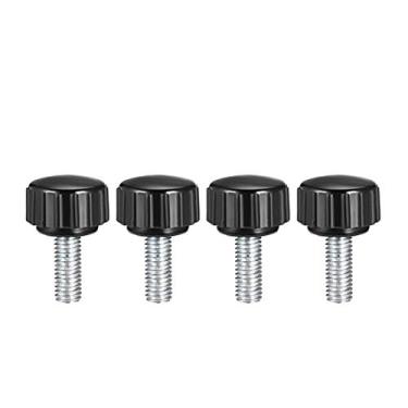 Imagem de uxcell 4 maçanetas serrilhadas M5 x 15 mm Metric Zinc Plated Carbon Steel Rosca macho parafuso de polegar no tipo 16 mm cabeça redonda de plástico rosqueado parafuso de mão botões pretos