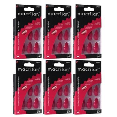 Imagem de Kit 6 Unhas Postiças Stiletto Vermelho Escuro UP501 - Macrilan