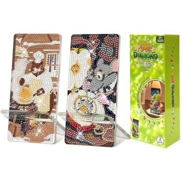 Imagem de NIHO-JIUMA Kits de suporte de telefone Diamond Art, suporte de telefone e espelho de pintura de diamante DIY, presente para adultos/mulheres/adolescentes (chef de urso marrom e relojoeiro de rato)