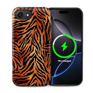 Imagem de ZHEGAILIAN Capa compatível com iPhone 16e, [compatível com MagSafe], capa rígida híbrida de 2 camadas para meninas, meninos, mulheres, homens, capa de telefone com design de listras de tigre