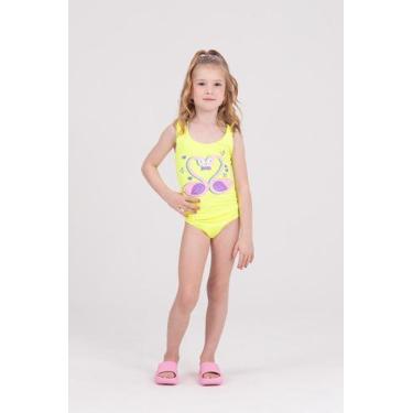 Imagem de Maiô Regata Infantil UV 50+ Coração Cisnes Amarelo - Vida Costeira Ofi