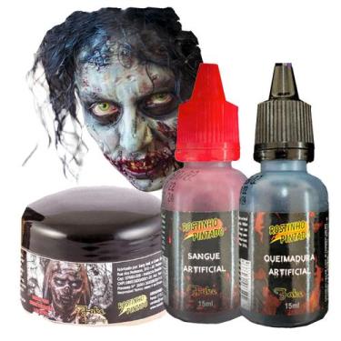 Imagem de Kit Maquiagem Artística Fake Caracterização Terror Halloween = 3 Produ