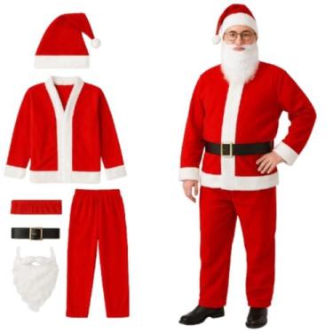 Imagem de Fantasia Papai Noel Masculina Completa 5 Peças com Casaco, Calça, Gorr