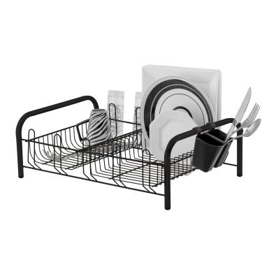 Imagem de Escorredor de Louça Preto 16 Pratos Quadrados 10 Copos Porta Talher Plástico Cozinha Secador