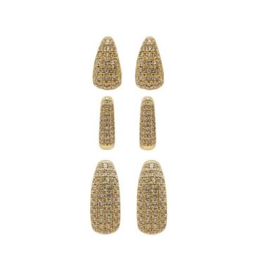 Imagem de Brinco Trio de Argolas Zircônia Dourado e Prata - Lika Bijuterias, Dou