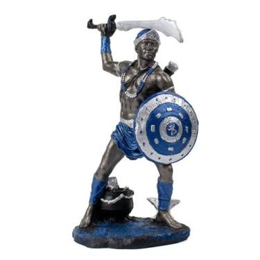 Imagem de Escultura Orixá Ogum Guerreiro 22 cm em Resina - Lua Mística Original