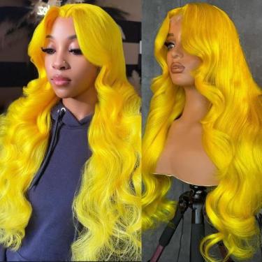 Imagem de Peruca Avolo Yellow Human Hair 13x4 Lace Front Body Wave 56cm