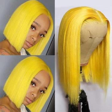 Imagem de Peruca Smartinnov Yellow Bob Human Hair 13x4 HD Lace Front 20cm