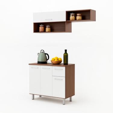 Imagem de Armário de Cozinha Compacta 150cm com Armário e Balcão 4 Portas 1 Gaveta BCO05 Marrom/Branco - BRV Móveis