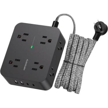 Imagem de Protetor de sobretensão Power Strip HANYCONY 8 tomadas 4 portas USB