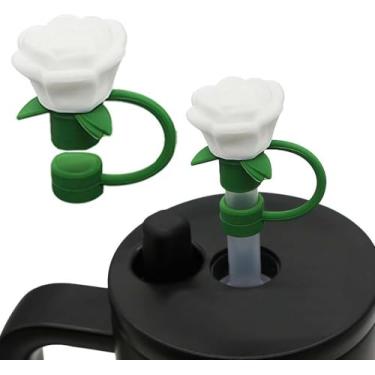 Imagem de Capas de palha de flor rosa de 10 mm para copo Stanley, topo de palha de flor, capa de canudo de silicone protetor de tampões à prova de poeira, pontas de canudo de flor, tampa de poeira para
