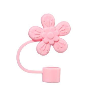 Imagem de Capa de palha de silicone de flores rosa para tampas de palha de 10 mm para acessórios de copos Stanley, bonito topo de palha para copos tampa de palha para tampas de ponta de canudos reutilizáveis