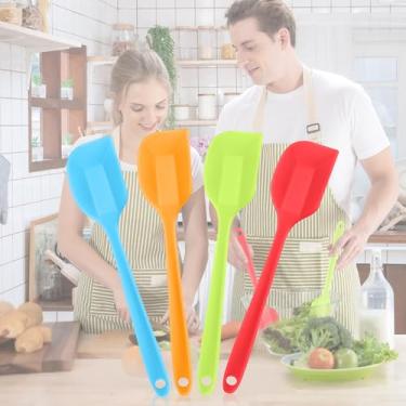 Imagem de Conjunto de espátulas de silicone de grau alimentício, borracha resistente ao calor, uma peça, design sem costura, espátula de cozinha para raspar, misturar, panqueca, jarra, lava-louças, 4 pacotes