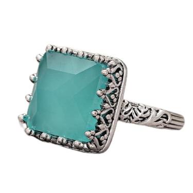 Imagem de Elegante anel de pedra azul delicado para mulheres, luxuoso, moderno, lindo joia de dedo para festa, 8, Latão, Zircônia cúbica