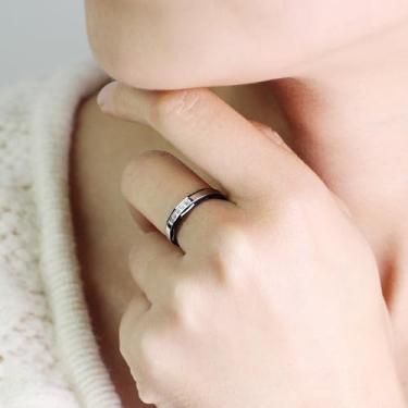 Imagem de Anéis de aço inoxidável de titânio para BF GF - Aliança de casamento com padrão de tijolo preto, ajuste confortável, para homens e mulheres YA4034, Aço inoxidável Zircônia cúbica, Sem pedra preciosa