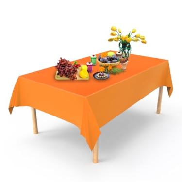 Imagem de Toalha de mesa de plástico descartável laranja – capa de mesa 137 × 272 cm para festa, piquenique, casamento – toalha de mesa retangular à prova d'água