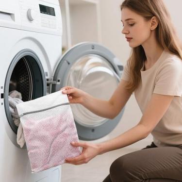 Imagem de Sacos de lavagem de malha, saco de lavagem para máquina de lavar, saco de lavagem de rede com zíper, bolsa de secadora (1 peça, 40 x 30 cm)