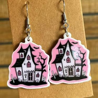 Imagem de Brincos de Halloween para mulheres: Brincos pendentes de gota com design de abóbora e fantasma sorridente, perfeitos para roupas de Halloween e acessórios de bijuteria, Small, Acrílico, Sem pedra