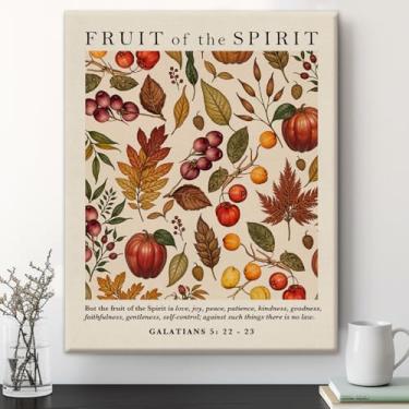 Imagem de Fruit of the Spirit Decoração de arte de parede cristã, pintura em tela emoldurada com citação de versículo da Bíblia, Gálatas 5:22 Impressão de escrituras imagem para sala de estar, 20 x 25 cm