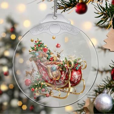 Imagem de Enfeites de Natal pendurados em cristal de trenó, enfeites de árvore de Natal feitos à mão, decoração de carro e casa - presentes de Natal, decoração de artesanato em acrílico, ideias de troca de