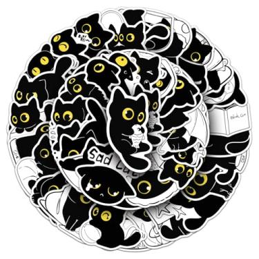 Imagem de 50 adesivos de gato preto, adequados para computador, celular, mala, capacete, garrafa de água, adesivos de decoração de guitarra