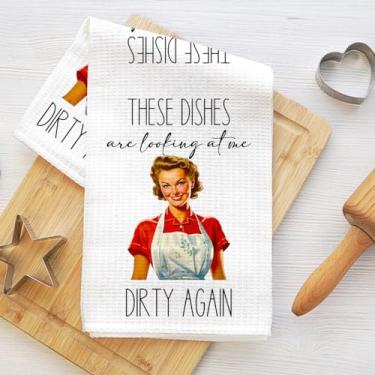 Imagem de Toalhas de cozinha engraçadas 61 x 35 cm, retrô Sassy Lady Waffle Toalhas de mão para cozinha casa de fazenda, pano de prato de microfibra absorvente branco toalha de chá, presentes de inauguração de