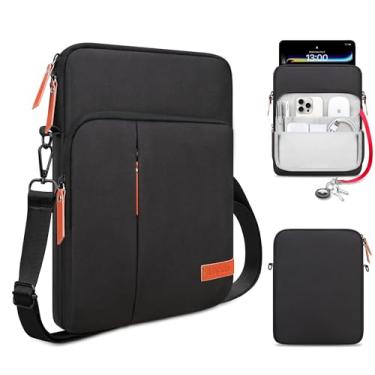 Imagem de Lacdo Bolsa tipo capa para iPad de 11 polegadas A16 / iPad Air M3 M2 de 11 / iPad Pro M4 de 11 / iPad de 10,9/10,2/Air de 10,9, Samsung Galaxy Tab A9+ de 11 Bolsa para tablet com alça de ombro, Preto