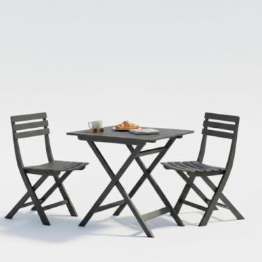 Imagem de Conjunto Dobrável de Mesa e 2 Cadeiras – Ideal para Varanda, Jardim ou Camping | Preto (Conjunto (3 peças))