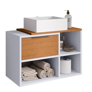 Imagem de Gabinete Suspenso Banheiro 60cm com Porta Basculante(banco/nature)
