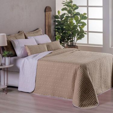 Imagem de Kit Cobre Leito Queen 7 Peças Bordado Urbany 100% Poliéster Hipercal 400 Fios Cáqui