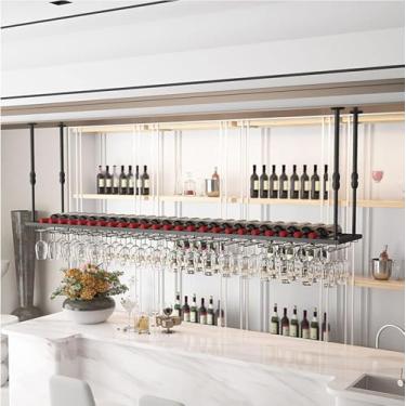 Imagem de Rack De Vidro De Vinho De Teto, Suporte De Garrafa De Vinho Montado No Teto, Organizador De Cabide De Armazenamento De Copos De Vinho Pendurado, Rack De Secagem De Copo De Vinho Par, Black, 100cm