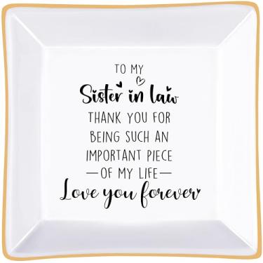 Imagem de PUDDING CABIN Presente para irmã na lei – Bandeja de joias de cerâmica "Love You Forever" | Presentes para Natal, aniversário, casamento, chá de panela, noivado futura cunhada, material de meia