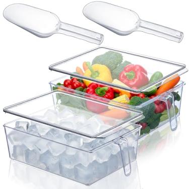 Imagem de Havawish 2 conjuntos de caixas de armazenamento de gelo para freezer com tampa e conjunto de colheres flexíveis de plástico com alça de tampa balde transparente para armazenamento em casa, escritório