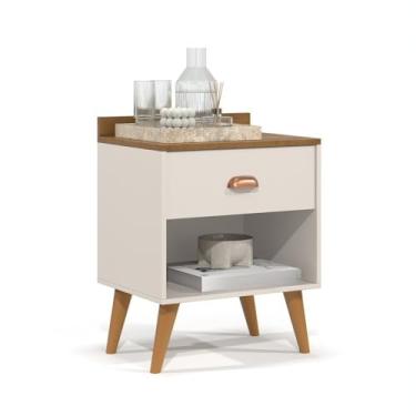 Imagem de Mesa de Cabeceira com 1 ou 2 Gavetas - Opções de Organização(PÉROLA(1 gaveta),PRETO/FREIJÓ)