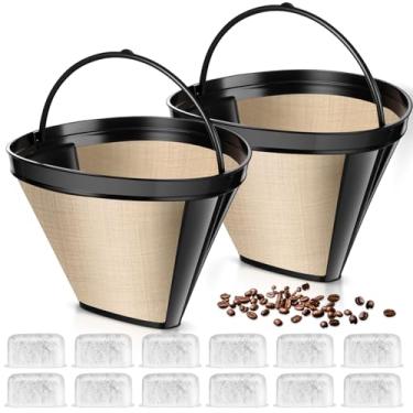 Imagem de LemonRoad 14 peças de substituição de filtro de café, 12 filtros de água de carvão descartáveis e 2 cestas reutilizáveis de filtros de malha cônica nº 4 compatíveis com Cuisinart