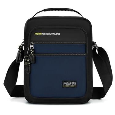 Imagem de Bolsa de ombro masculina de lona Oxford de cor sólida com bolsa de peito leve à prova d'água para estilos casuais e minimalistas, Azul