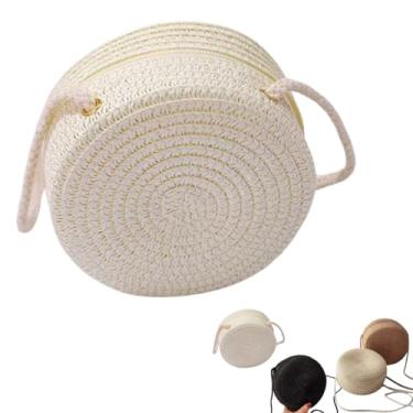 Imagem de Bolsa de praia feminina de palha sintética com alça casual piscina verão (Branco)