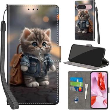 Imagem de Capa carteira para Google Pixel 9 / Pixel 9 Pro, com [3 compartimentos para cartões], fecho magnético com suporte, capa protetora flip de couro PU à prova de choque 16 cm, gato