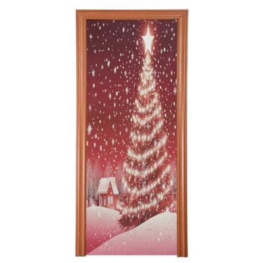 Imagem de Árvore de Natal capa de porta de casa de neve decoração de porta pano de fundo para varanda banheiro festa de férias M35x79in