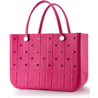 Imagem de Sacola de praia de borracha extragrande de 50,8 cm × 38,4 cm × 25,4 cm, bolsa feminina dobrável à prova d'água com bolso com zíper para viagens, piscina, barco, mantimentos, esportes, academia