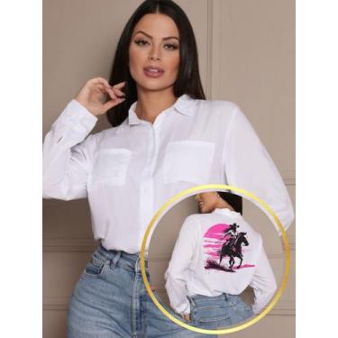Imagem de Camisa Feminina Social Branca com Estampa Country Moda Sertaneja Blusa