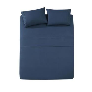 Imagem de Jogo de Cama King Döhler Atlântis 100% Algodão 180 Fios 4 Peças, Azul 