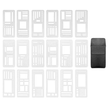 Imagem de 18 peças de molde de registro flexível feito à mão, estênceis de planejamento reutilizáveis e modelos de desenho com bolsa de armazenamento, agenda, agenda, scrapbook, suprimentos de artesanato para