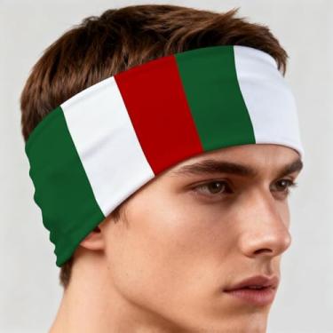 Imagem de Threetols Faixa de cabeça com bandeira da Itália para homens, mulheres, verde, branco, vermelho, bandeira nacional, tecido antiderrapante, faixa de transpiração bandana para futebol, tênis, treino