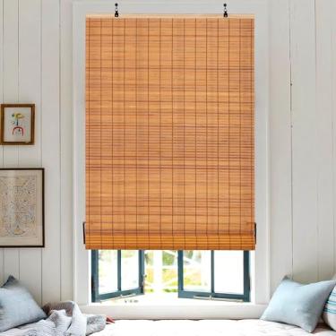 Imagem de ALIMOO Persianas de bambu sem fio enroláveis cortinas romanas de bambu com filtro de luz sem fio para interior de casa pátio varanda 91 cm L x 182 cm C