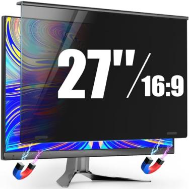 Imagem de Tela magnética de privacidade para monitor de computador sem moldura com proporção de 27 polegadas 16:9, protetor de tela com luz azul pendurada, protetor de tela antiespião, filtro de privacidade