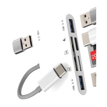 Imagem de Leitor de cartão SD USB C (6 em 1) adaptador OTG USB para iPhone 16 15 Pro Max, leitor de cartão micro SD para iPad, MacBook tipo C, carregador compatível com Samsung S25 para Apple TF Memory Digital