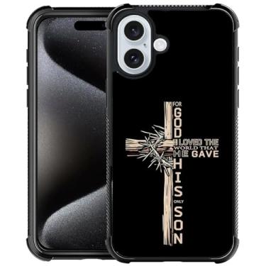Imagem de OKBUOK Capa para iPhone 16 Plus, capa protetora à prova de choque com estampa fina bíblia cruz de madeira